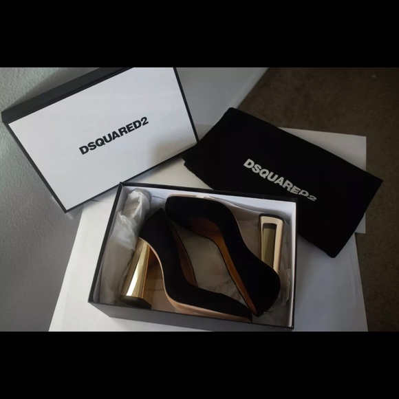 BRAND NEW DSQAURED2 black pumps with gold heels - Picture 2 of 7